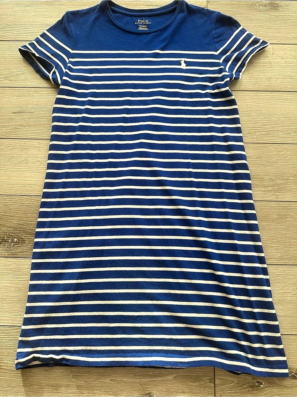 Polo Ralph Lauren Striped T Shirt Dress Blue Cream White Pony Logo Size M